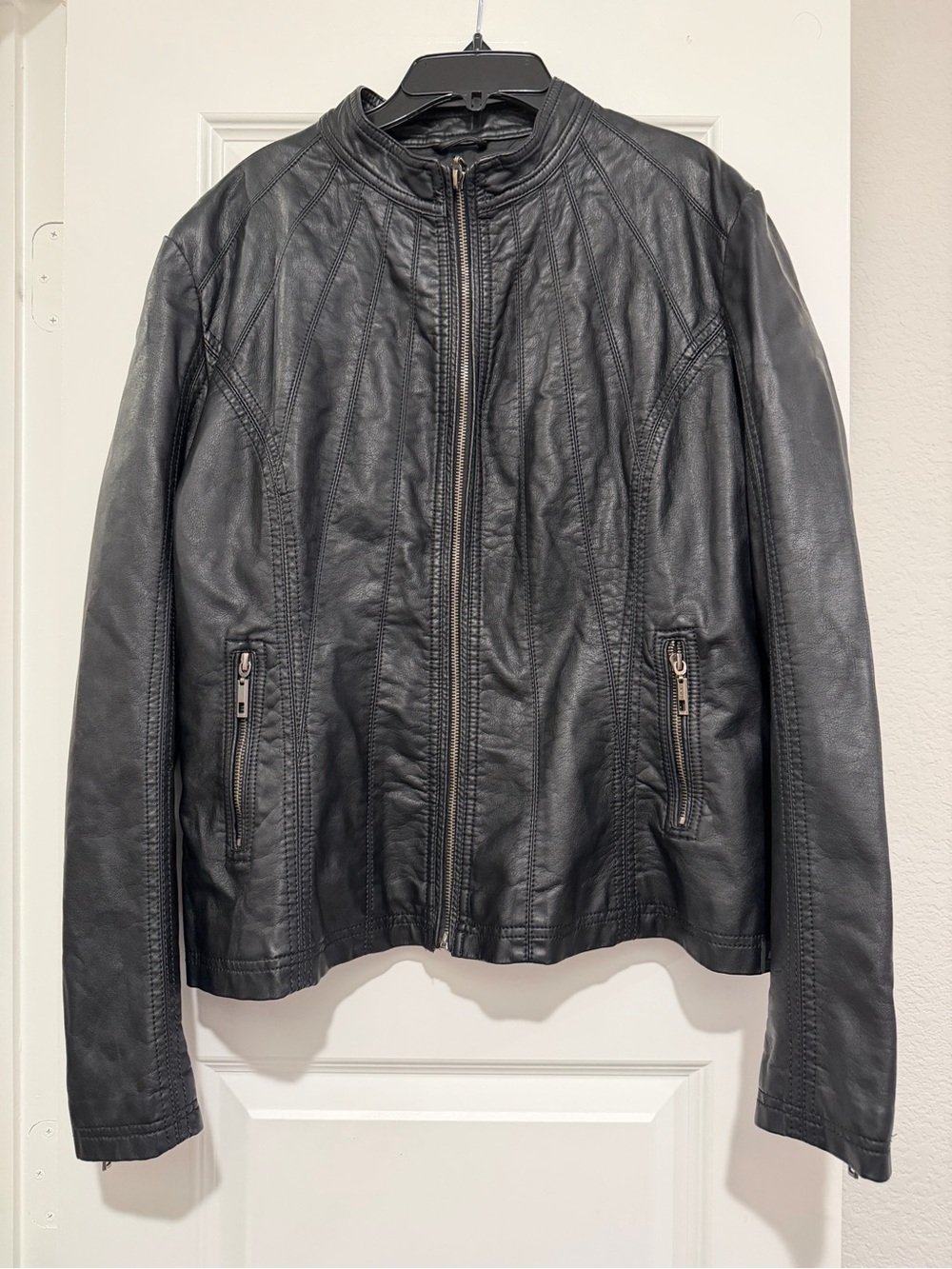 Women’s Black Faux Leather Zip-Front Jacket